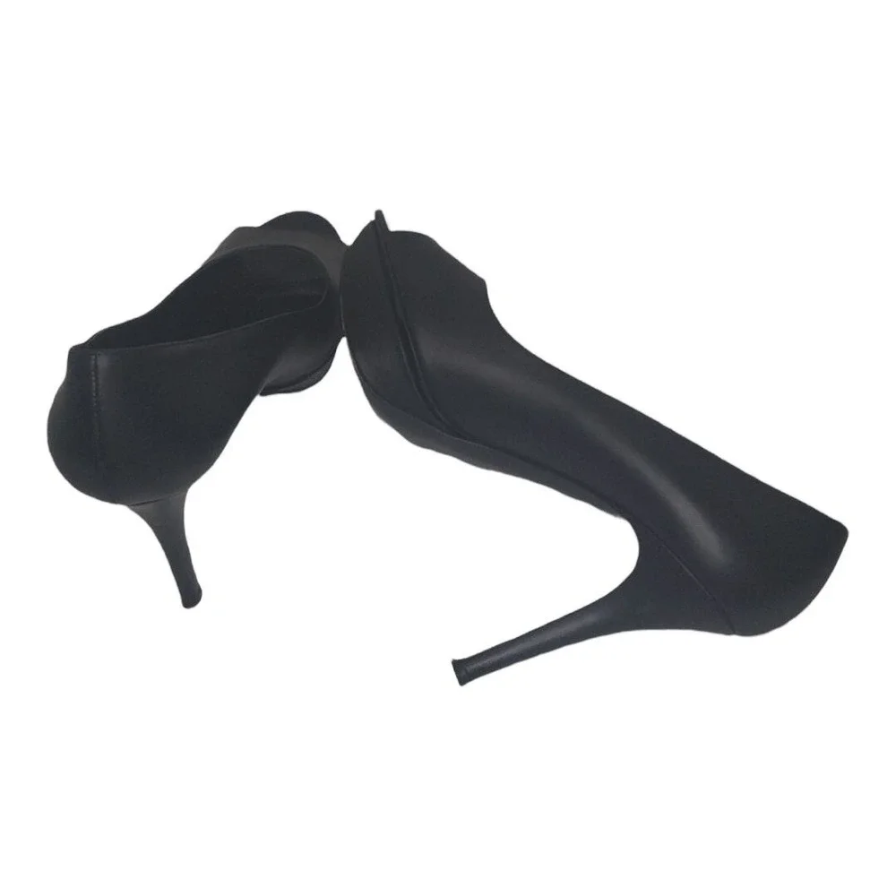 Vera Wang Lavender Label Pumps‎ 9.5 M Black Leather Peep Toe Stiletto Heels Work